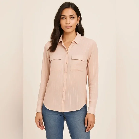 Express The City Shirt Light Pink Blouse Small SP Silver Stripe Long Sleeve - Picture 1 of 6